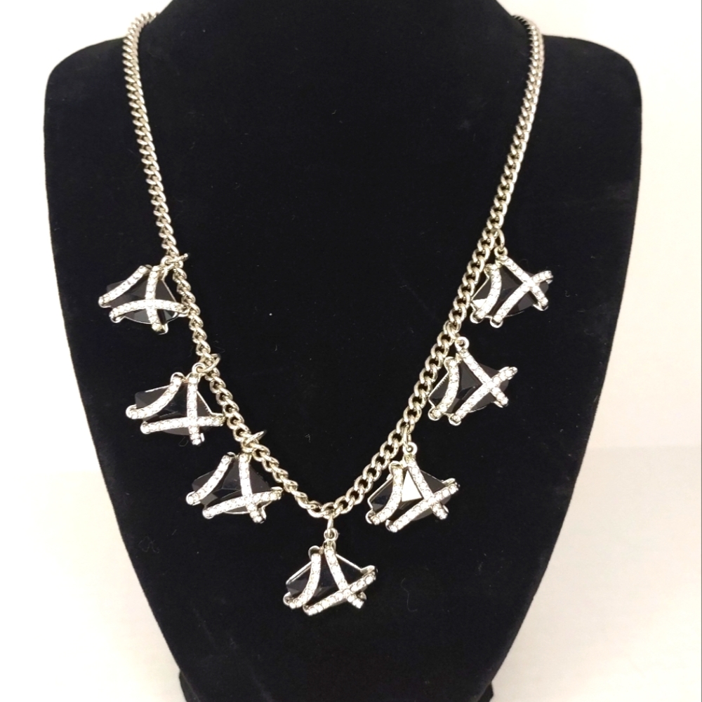 Chunky black and rhinestone bead necklace